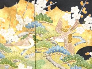 アンティーク　作家物　花鳥模様刺繍留袖(比翼付き)